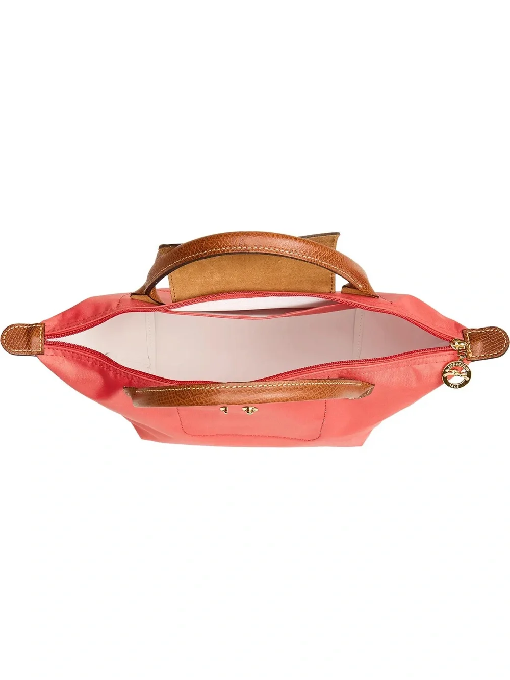 Longchamp Coral Tote with Brown Leather Trim